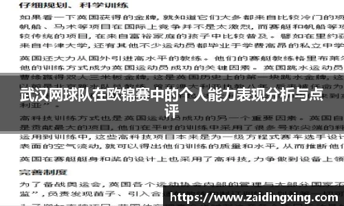 武汉网球队在欧锦赛中的个人能力表现分析与点评